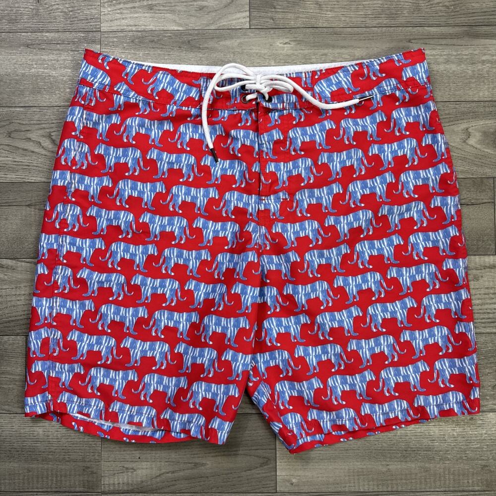 Strong Boalt Swim Trunks Board Shorts Red Blue Tiger Pattern sz 32